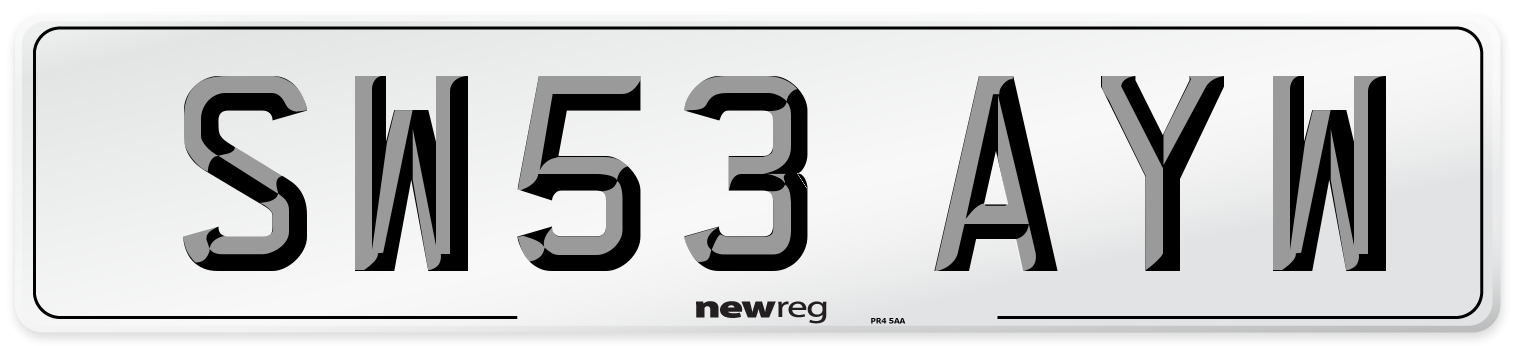 SW53 AYW Number Plate from New Reg